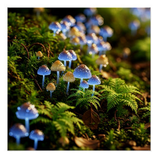 Magical Bioluminescent Fungi - Deep Forest Poster