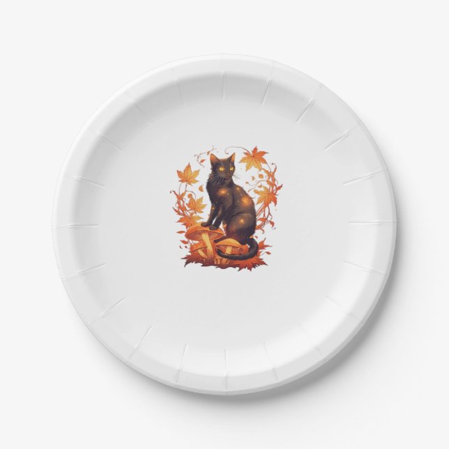 Magical Black Cat in Autumn Forest � Celestial Fal Pappteller (Vorderseite)