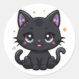 Magical Black Cat Kawaii Galaxy Schwanz Witchy Kit Runder Aufkleber