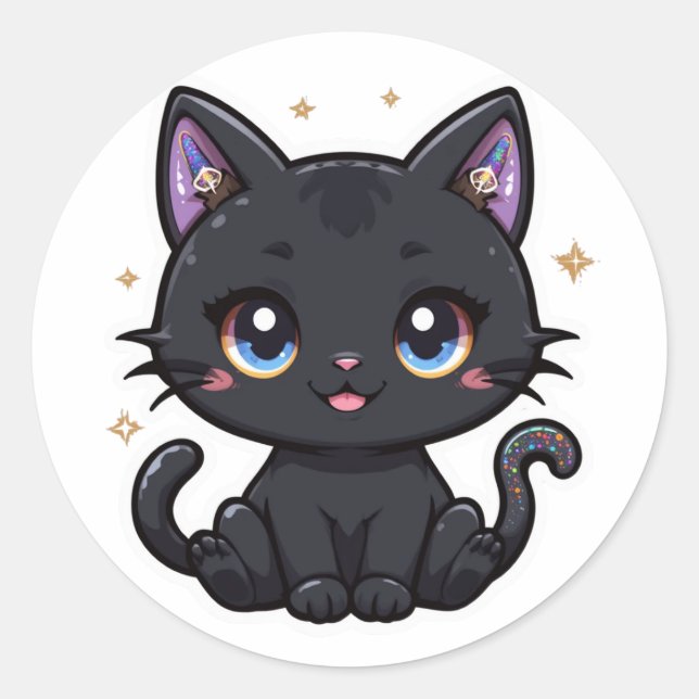 Magical Black Cat Kawaii Galaxy Schwanz Witchy Kit Runder Aufkleber (Vorderseite)