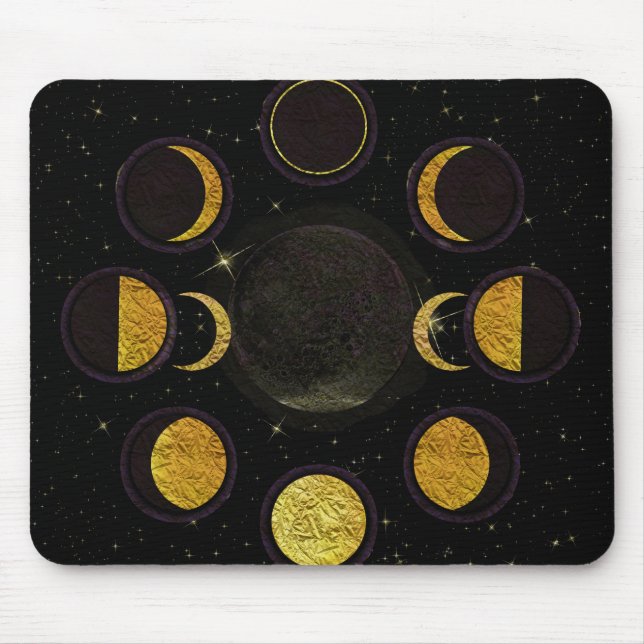 Magical Black & Gold Moon Phasen Mousepad (Vorne)