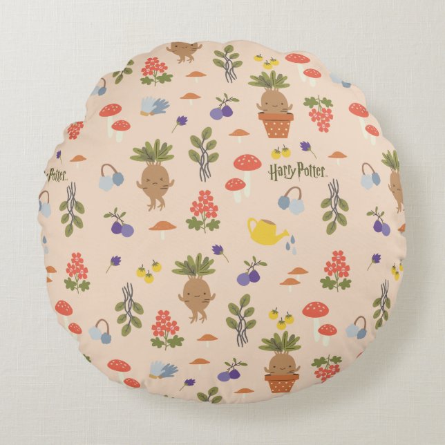 Magical Blooms Mandrake Pattern Rundes Kissen (Vorderseite)