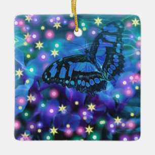 Magical Blue Butterfly Keramikornament