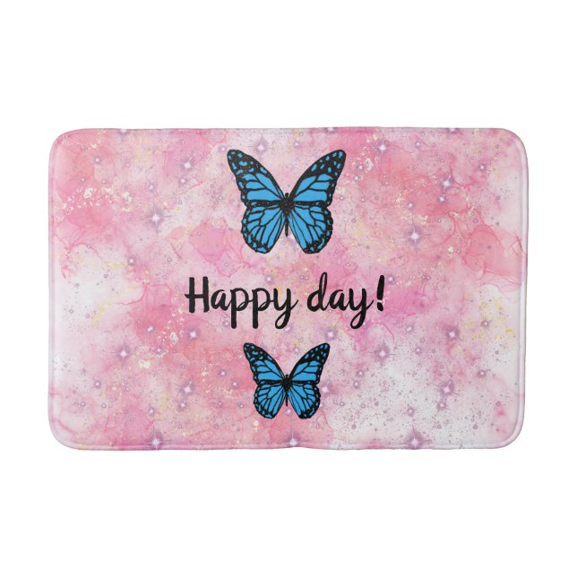 Magical blue butterfly pink glitter art badematte (Vorderseite)