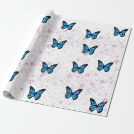 Magical blue butterfly pink glitter art geschenkpapier