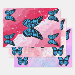 Magical blue butterfly pink glitter art geschenkpapier set