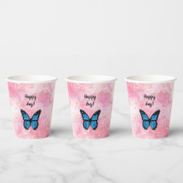 Magical blue butterfly pink glitter art pappbecher