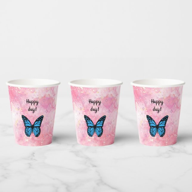 Magical blue butterfly pink glitter art pappbecher (Multi)