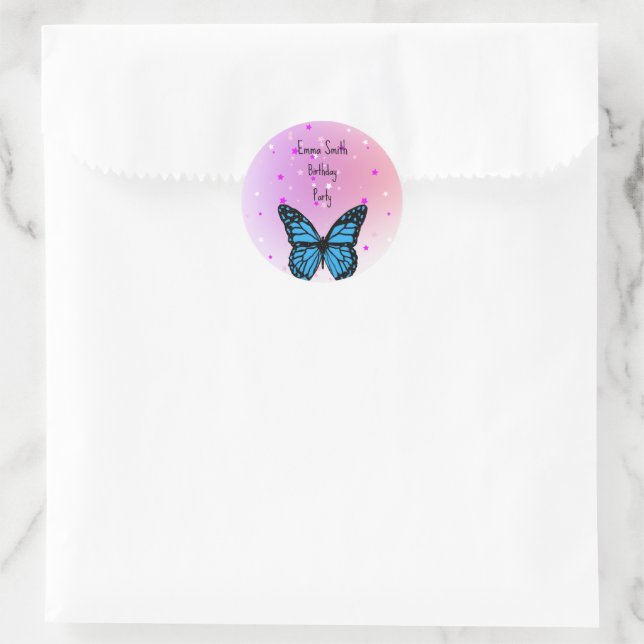 Magical blue butterfly pink glitter art runder aufkleber (Tasche)