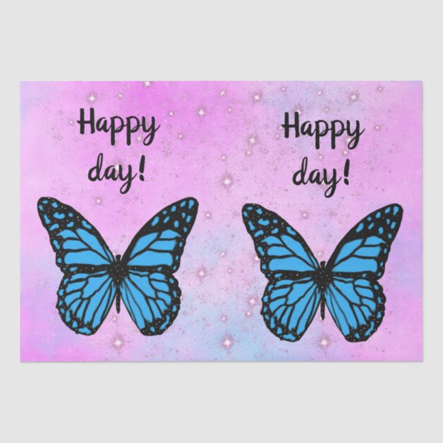 Magical blue butterfly pink glitter art seidenpapier (Vorderseite)