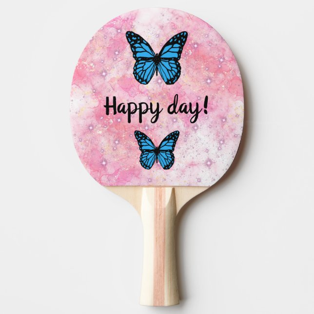 Magical blue butterfly pink glitter art tischtennis schläger (Vorderseite)