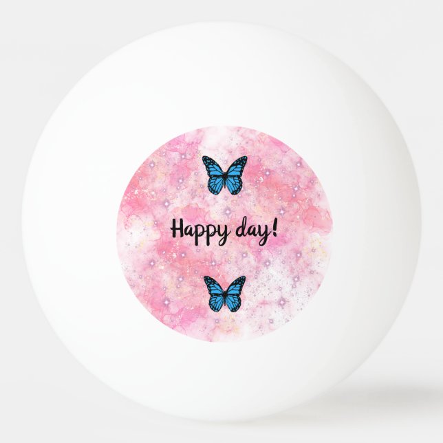 Magical blue butterfly pink glitter art tischtennisball (Vorderseite)