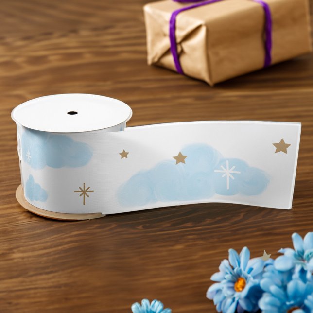 Magical Blue Cloud und funkelnde Gold Stars Satinband (Magical Blue Cloud and twinkling Gold Stars Satin Ribbon)