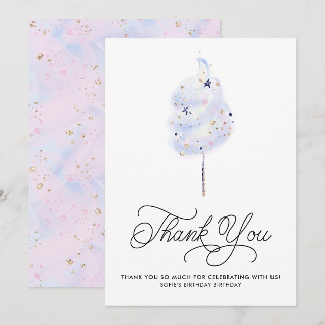 Magical Blue Cotton Candy und Glitzer Vielen Dank Einladung (Vorne/Hinten)