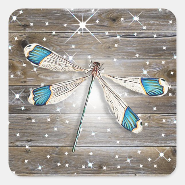 Magical Blue Dragonfly Glitzern Quadratischer Aufkleber (Vorderseite)