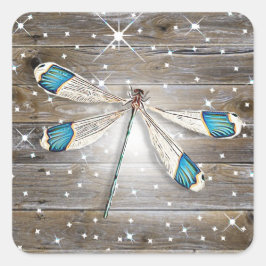 Magical Blue Dragonfly Glitzern Quadratischer Aufkleber