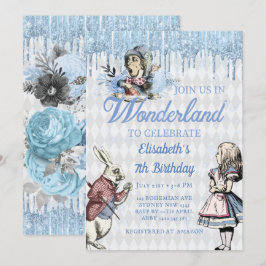 Magical Blue Ice Alice im Wunderland Party Einladung
