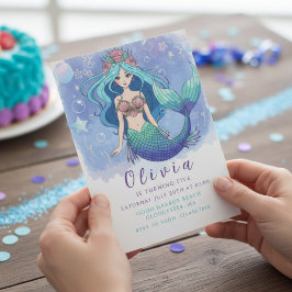 Magical Blue & Purple Mermaid Birthday Party Einladung
