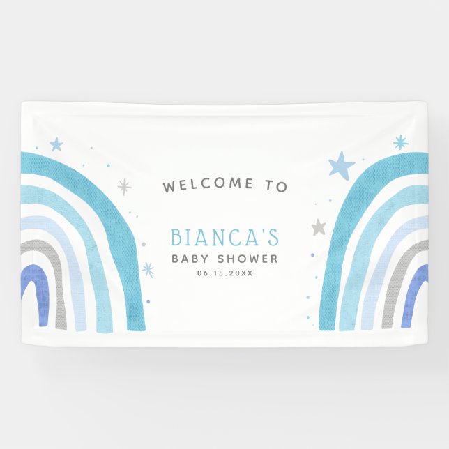 Magical Blue Rainbow Baby Dusche Willkommen Banner (Horizontal)