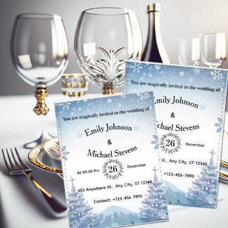 Magical Blue Winter Mountain Christmas Wedding Einladung