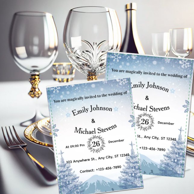 Magical Blue Winter Mountain Christmas Wedding Einladung (Magical Blue Winter Mountain Christmas Wedding)