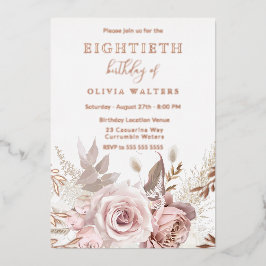 Magical Blush & Rose Floral 80th Birthday Folieneinladung