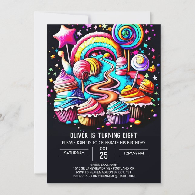 Magical Candyland Birthday Einladung (Vorderseite)