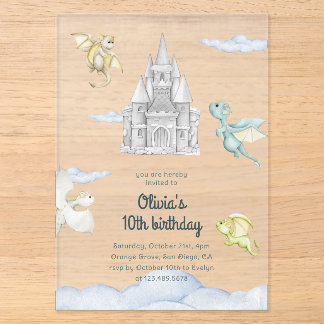 Magical Castle Cute Dragons Kids Birthday Acryleinladungen