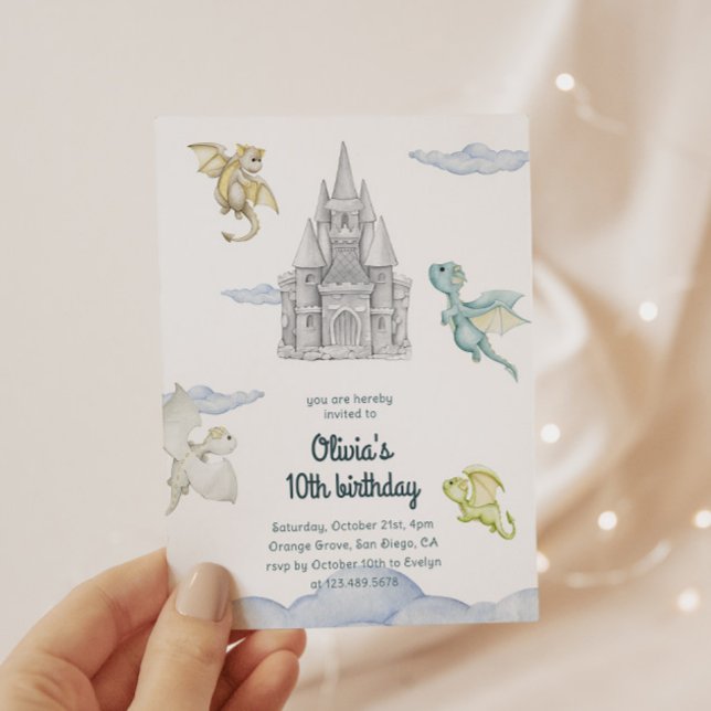 Magical Castle Cute Dragons Kids Birthday Einladung (Von Creator hochgeladen)