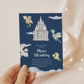Magical Castle Niedlich Dragons Kindergeburtstag B Einladung
