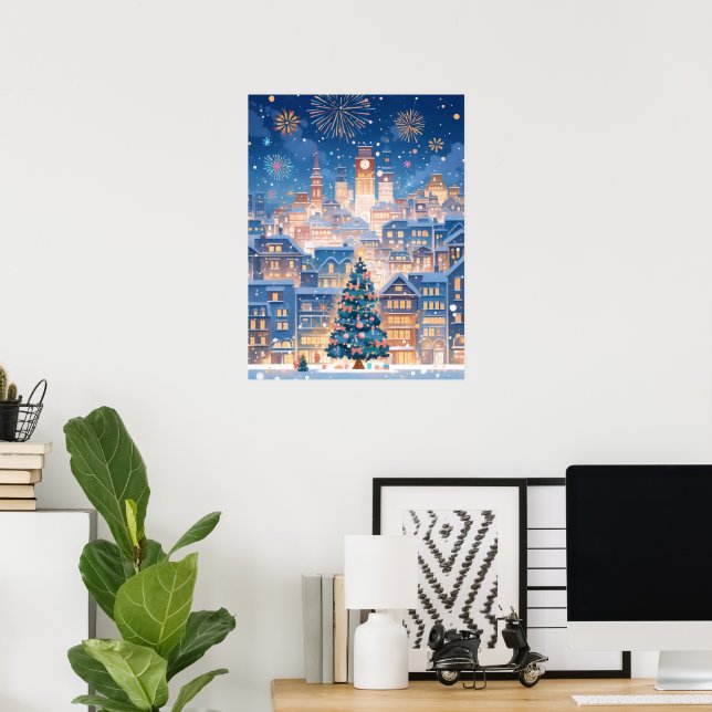 Magical Christmas City Fireworks Night Poster (Heimbüro)