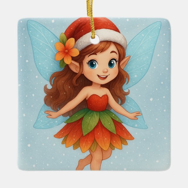 Magical Christmas Fairy, Cute Winter Fairy Keramikornament (Vorderseite)