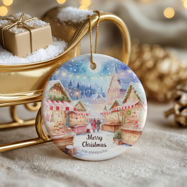 Magical Christmas Market Winter Wonderland Keramik Ornament (Von Creator hochgeladen)