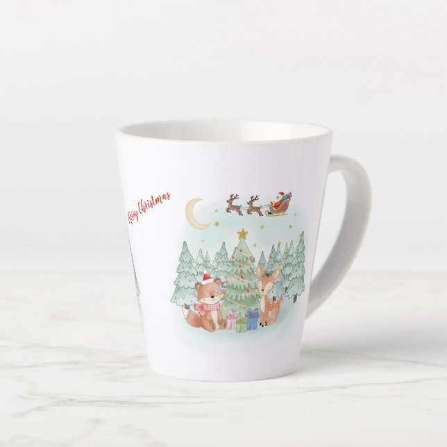 Magical Christmas Night in the Winter Forest Milchtasse (Rechte Ecke)