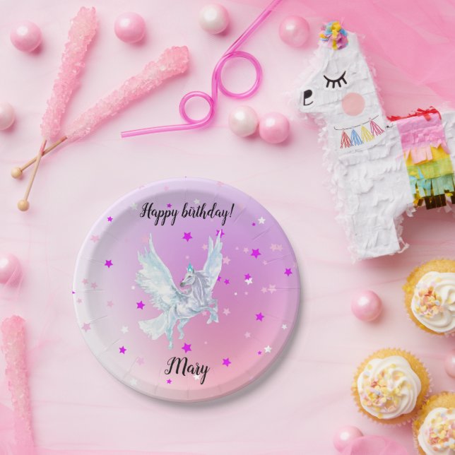 Magical color start white unicorn pappteller (Party)