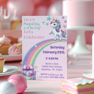 Magical Colorful Unicorn Girly Geburtstag Einladung