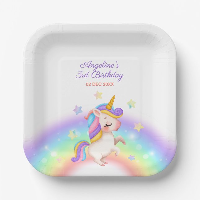 Magical Day Rainbow Stars Unicorn Birthday  Pappteller (Vorderseite)