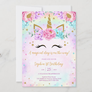 Magical Day Unicorn and Rainbows Birthday Einladung