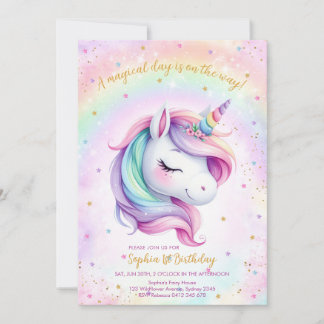 Magical Day Unicorn and Rainbows Birthday Einladung