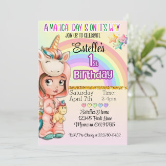 Magical Day Unicorn Einladung zum ersten Geburtsta