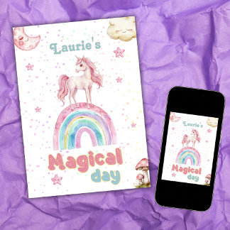 Magical Day Unicorn Pastel Rainbow Confetti Girly Einladung