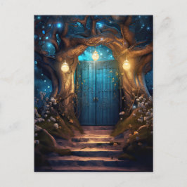 Magical Enchanted Fantasy Forest Old Blue Door Postkarte