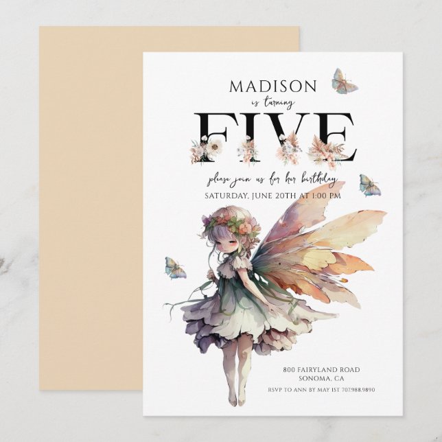Magical Fairy 5. Geburtstag Einladung (Vorne/Hinten)