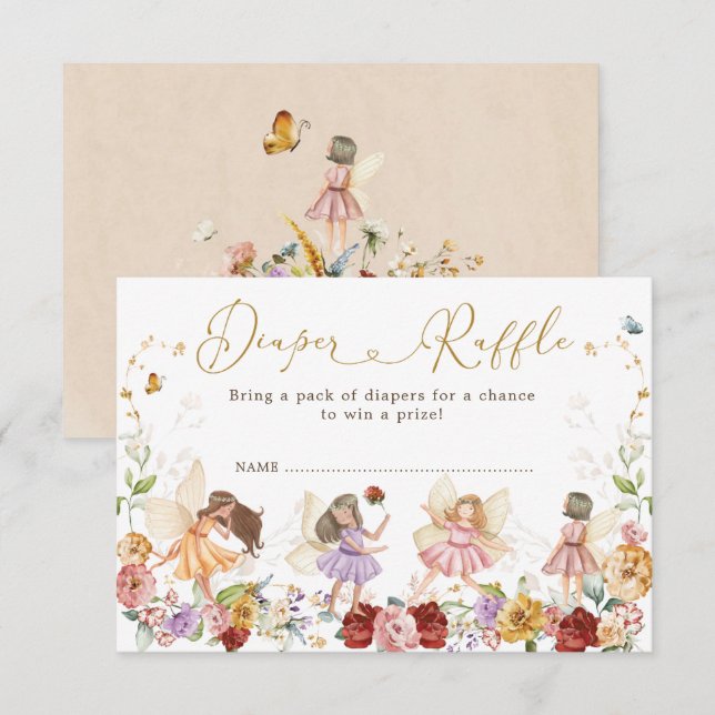 Magical Fairy Garden Blume Baby Diaper Raffles Begleitkarte (Vorne/Hinten)