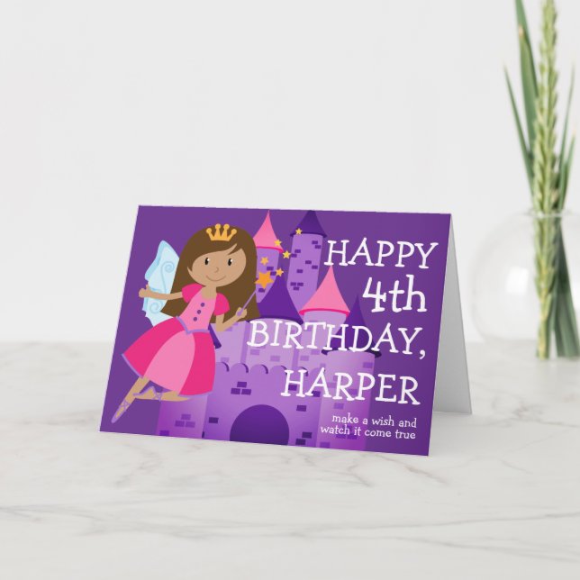 Magical Fairy Girl's 4. Geburtstag Karte (Vorderseite)