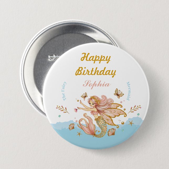Magical Fairy Mermaid Girl's Birthday Party Button (Vorne & Hinten)
