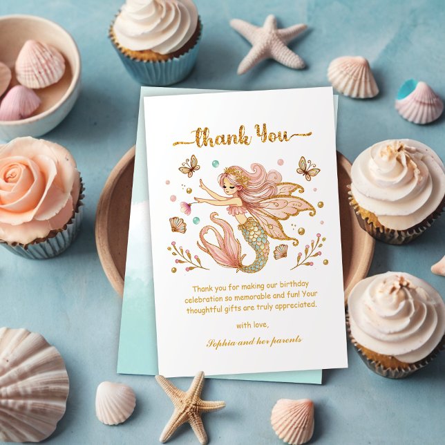 Magical Fairy Mermaid Girl's Birthday Party Dankeskarte (Von Creator hochgeladen)