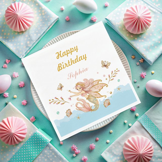 Magical Fairy Mermaid Girl's Birthday Party Serviette (Von Creator hochgeladen)