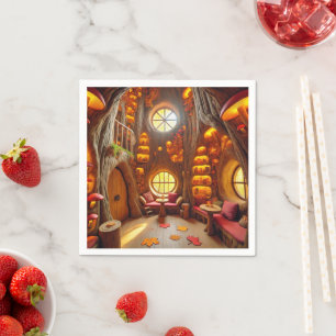Magical Fall Hollow Tree House Découpage Napkins Serviette