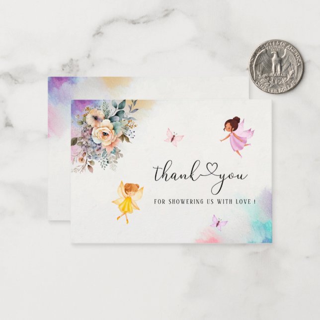 Magical Floral Faicess Princess Watercolor vielen  Mitteilungskarte (Vorderseite/Rückseite Beispiel)